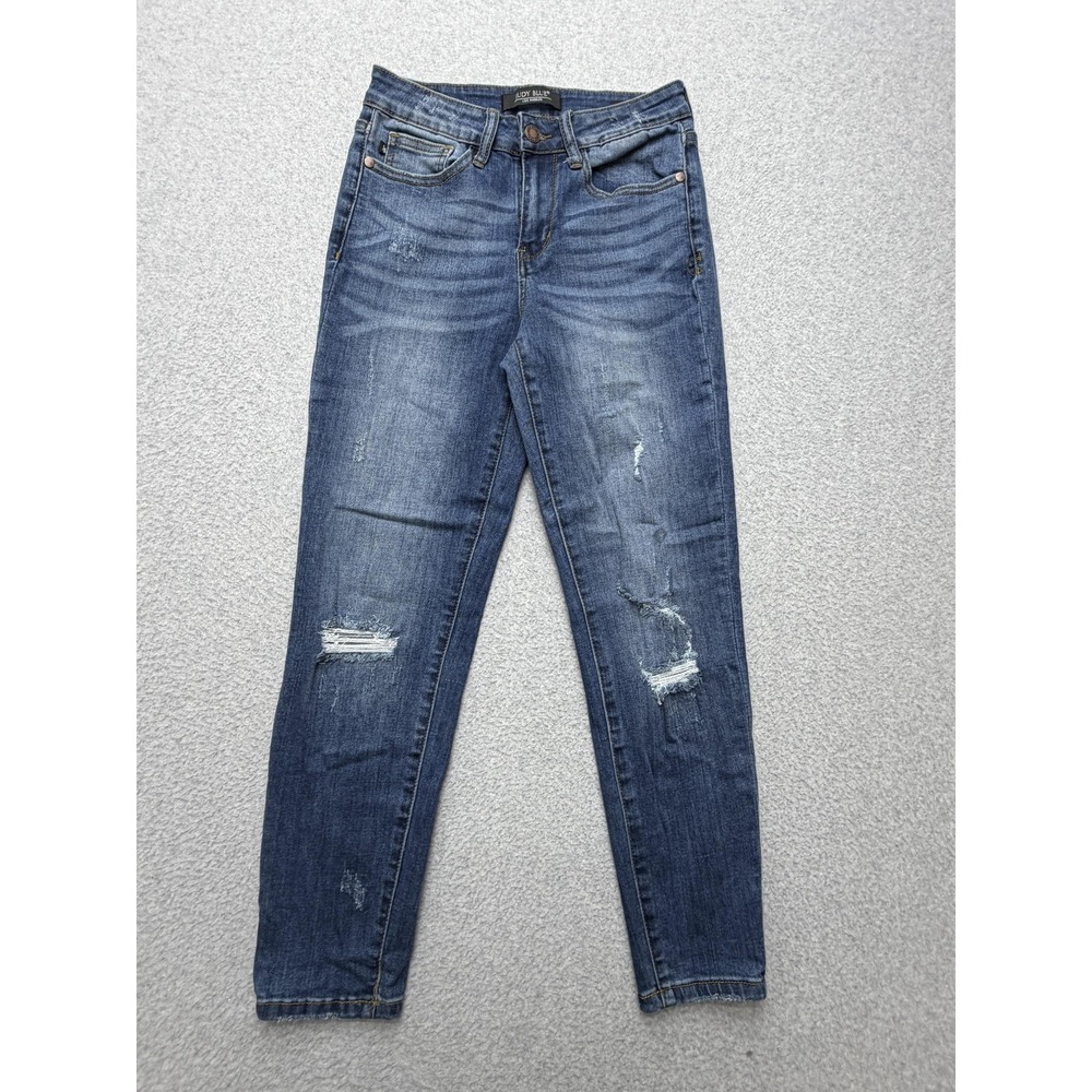 Judy Blue Relaxed Fit Skinny Jeans Womens 27 Blue Mid Rise Distressed